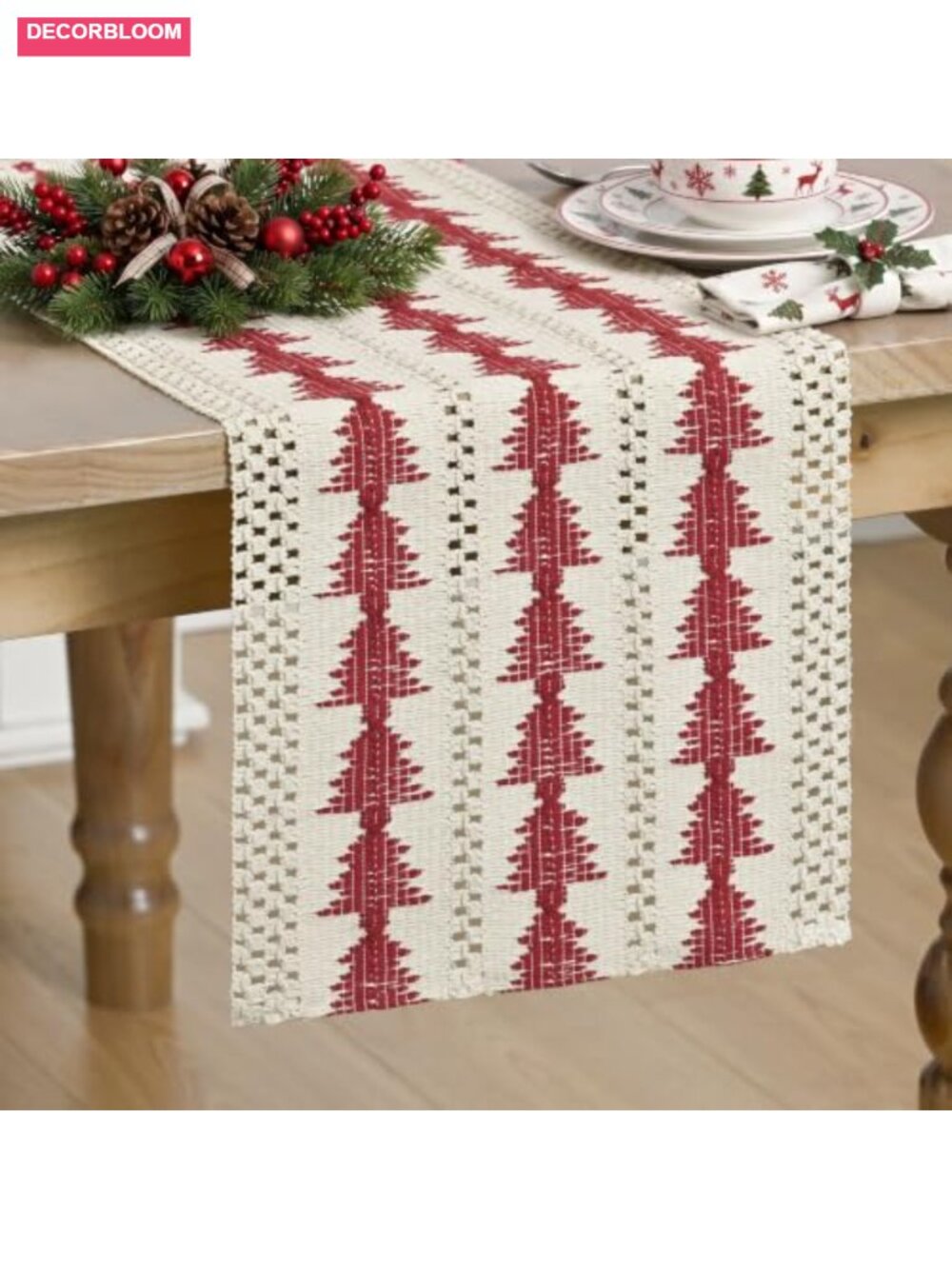 Christmas Tree Table Runner 12x72 Inch Cotton Polyester Farmhouse Holiday Decor